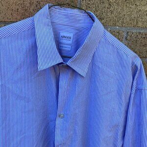 Vintage Armani Collezioni Modern Fit Button Up Dress Shirt Striped Large